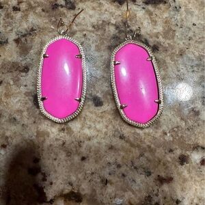 Danielle Kendra Scott Neon Pink Oval Drop Earrings with Gold Frame